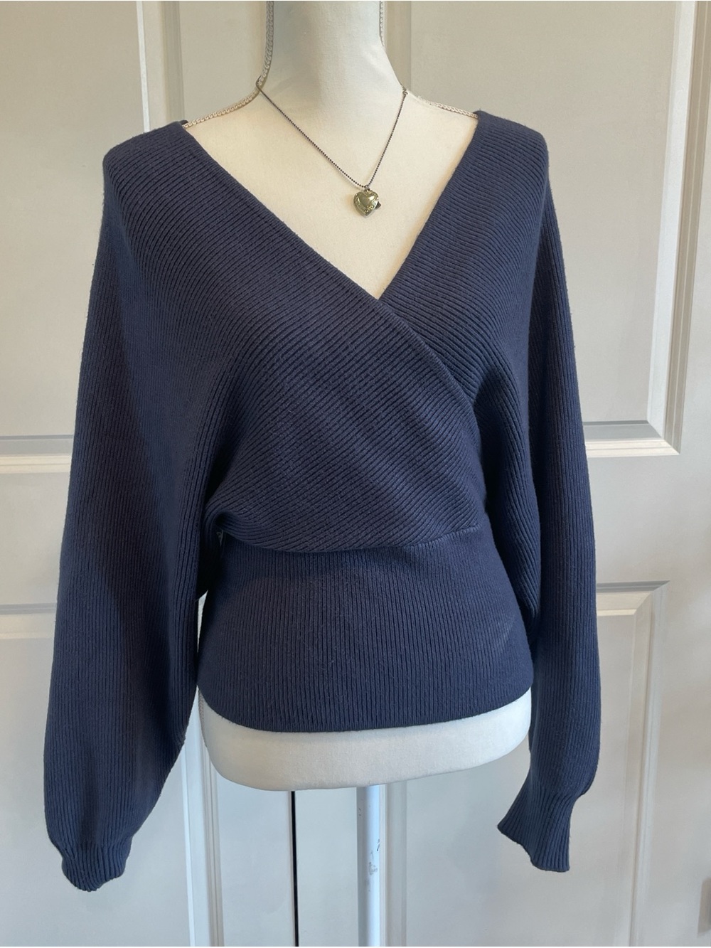 Love Tree Navy Wrap V-Neck Pullover Sweater